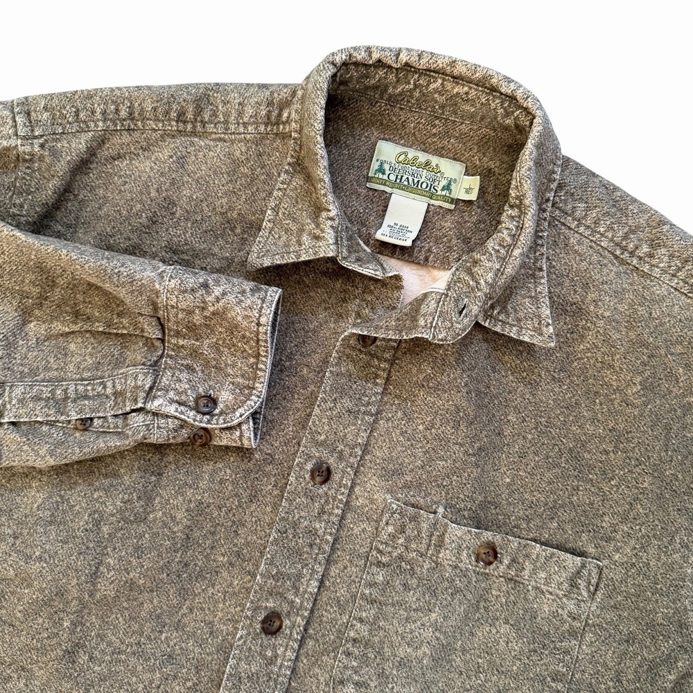 Vintage Cabelas Deerskin Chamois Shirt Mens Large Brown soft Workwear Button 90s